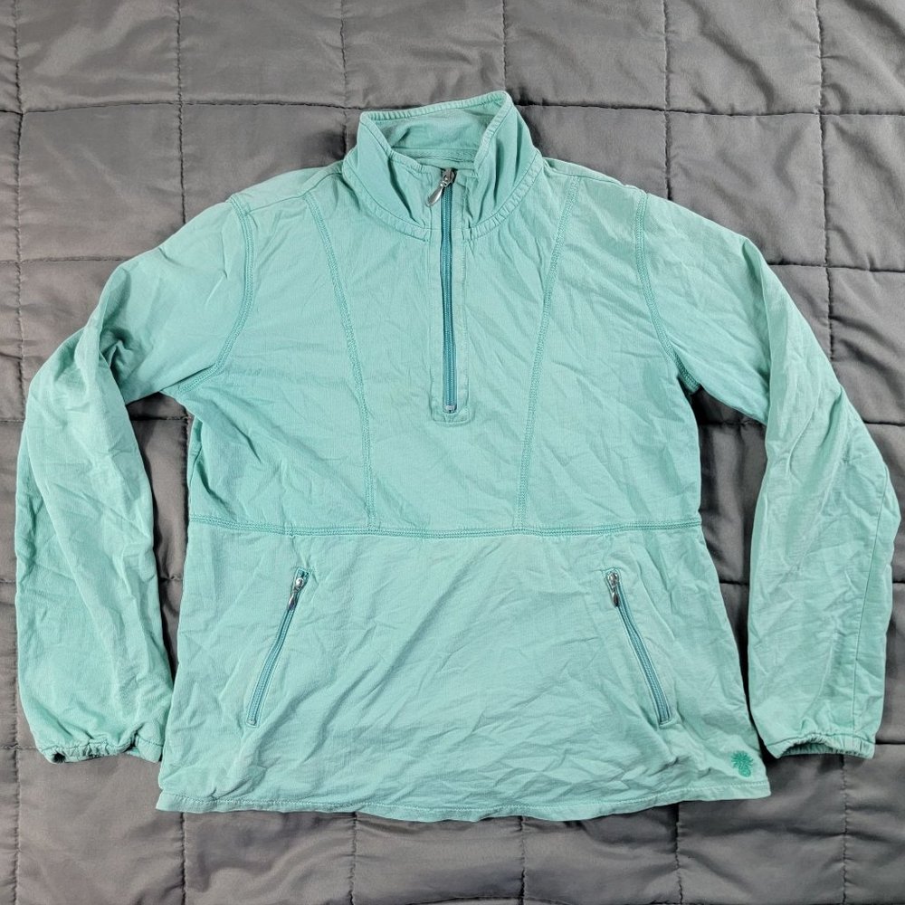 Tommy Bahama Women Small Green Pullover 1/4 Zip Long Sleeve Casual Comfort